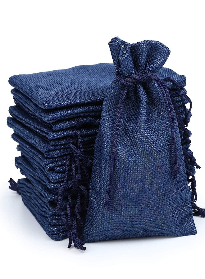 Naler 24pcs 3.9 x 5.5 Inch Burlap Bags with Drawstrings, Linen Gift Bags Jewelry Pouches Sacks for Wedding, Party Favors, DIY Craft, Presents (Navy Blue) - Image 1